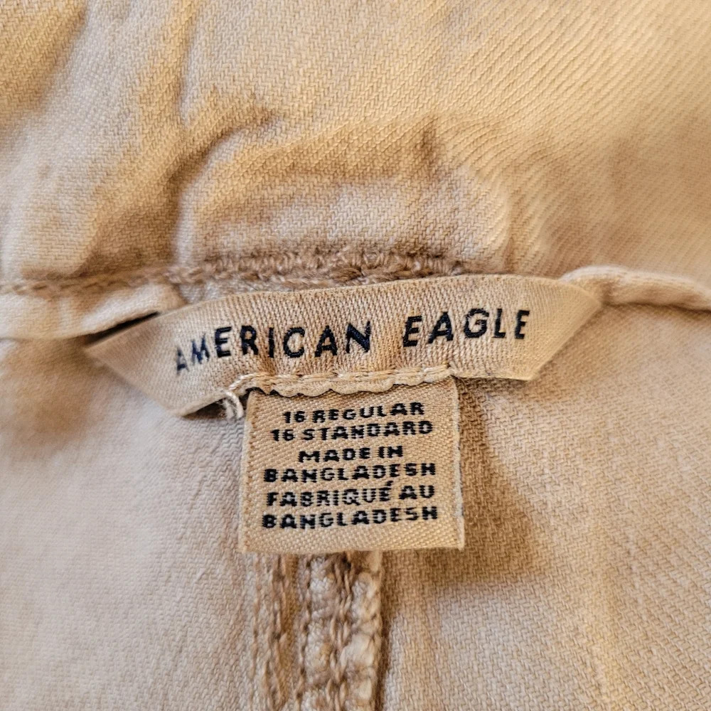American Eagle Tan Linen Blend Cargo Elastic Cuff Joggers Size Women 16 - Picture 12 of 13